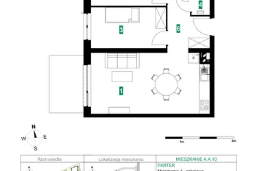 Rzut - Mieszkanie na sprzedaż 3 pokoje o powierzchni 60,06 m² - numer A.A.10 w Park Śliwowa