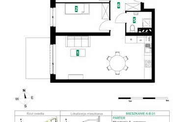 Rzut - Mieszkanie na sprzedaż 3 pokoje o powierzchni 64,88 m² - numer A.B.01 w Park Śliwowa