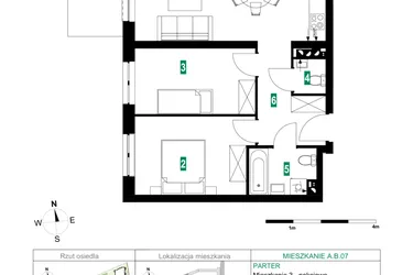 Rzut - Mieszkanie na sprzedaż 3 pokoje o powierzchni 62,99 m² - numer A.B.07 w Park Śliwowa
