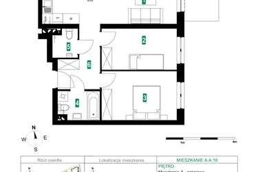 Rzut - Mieszkanie na sprzedaż 3 pokoje o powierzchni 64,1 m² - numer A.A.18 w Park Śliwowa