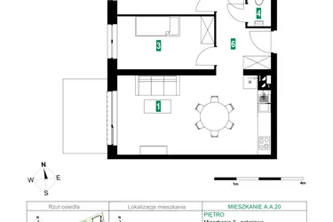 Rzut - Mieszkanie na sprzedaż 3 pokoje o powierzchni 60,06 m² - numer A.A.20 w Park Śliwowa