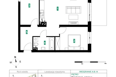 Rzut - Mieszkanie na sprzedaż 3 pokoje o powierzchni 64,81 m² - numer A.B.14 w Park Śliwowa