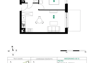 Rzut - Mieszkanie na sprzedaż 2 pokoje o powierzchni 42,64 m² - numer A.B.12 w Park Śliwowa
