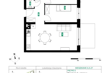 Rzut - Mieszkanie na sprzedaż 3 pokoje o powierzchni 60,06 m² - numer A.A.27 w Park Śliwowa