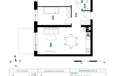 Rzut - Mieszkanie na sprzedaż 3 pokoje o powierzchni 60,06 m² - numer A.B.16 w Park Śliwowa