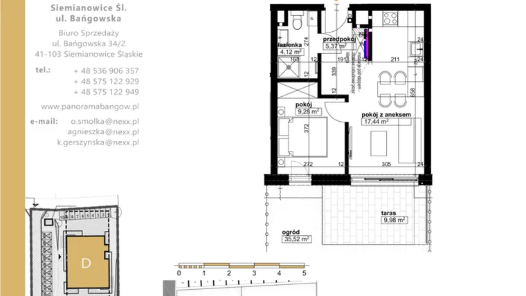 Rzut - Mieszkanie na sprzedaż 2 pokoje o powierzchni 36,21 m² - numer D.0.5 w Panorama Bańgów Etap II