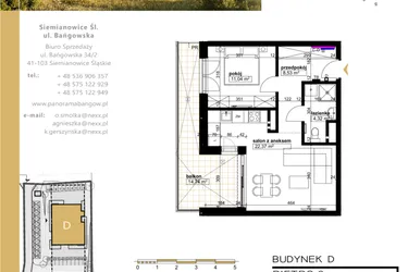 Rzut - Mieszkanie na sprzedaż 2 pokoje o powierzchni 46,26 m² - numer D.2.1 w Panorama Bańgów Etap II