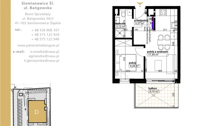 Rzut - Mieszkanie na sprzedaż 2 pokoje o powierzchni 36,21 m² - numer D.2.6 w Panorama Bańgów Etap II