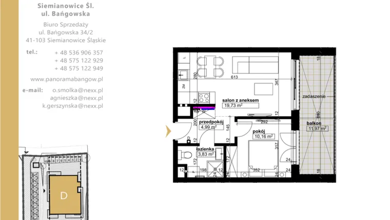 Rzut - Mieszkanie na sprzedaż 2 pokoje o powierzchni 38,71 m² - numer D.5.3 w Panorama Bańgów Etap II