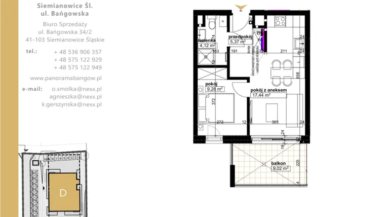 Rzut - Mieszkanie na sprzedaż 2 pokoje o powierzchni 36,21 m² - numer D.3.6 w Panorama Bańgów Etap II