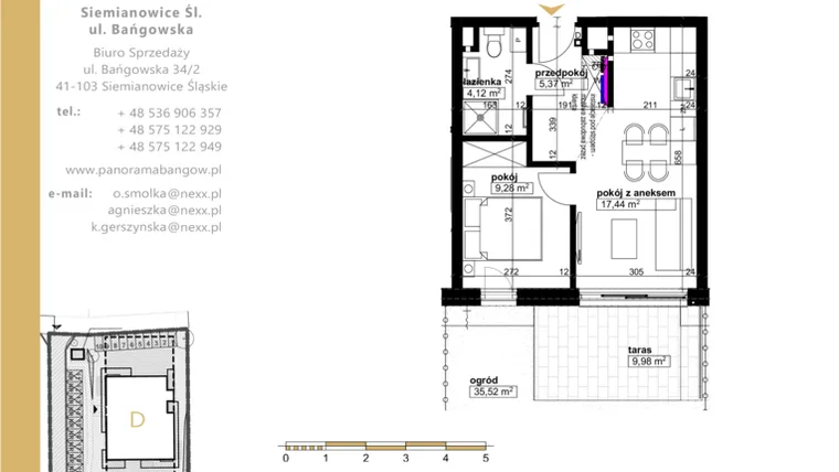 Rzut - Mieszkanie na sprzedaż 2 pokoje o powierzchni 36,21 m² - numer E.0.5 w Panorama Bańgów Etap II