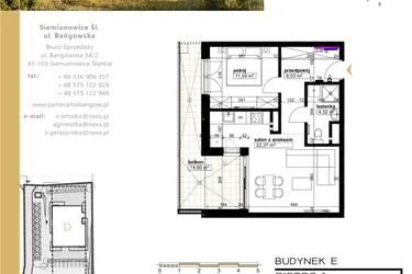 Rzut - Mieszkanie na sprzedaż 2 pokoje o powierzchni 46,26 m² - numer E.1.1 w Panorama Bańgów Etap II