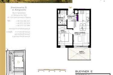 Rzut - Mieszkanie na sprzedaż 2 pokoje o powierzchni 36,21 m² - numer E.2.6 w Panorama Bańgów Etap II