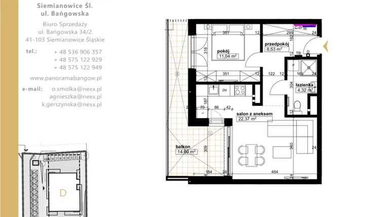 Rzut - Mieszkanie na sprzedaż 2 pokoje o powierzchni 46,26 m² - numer E.3.1 w Panorama Bańgów Etap II