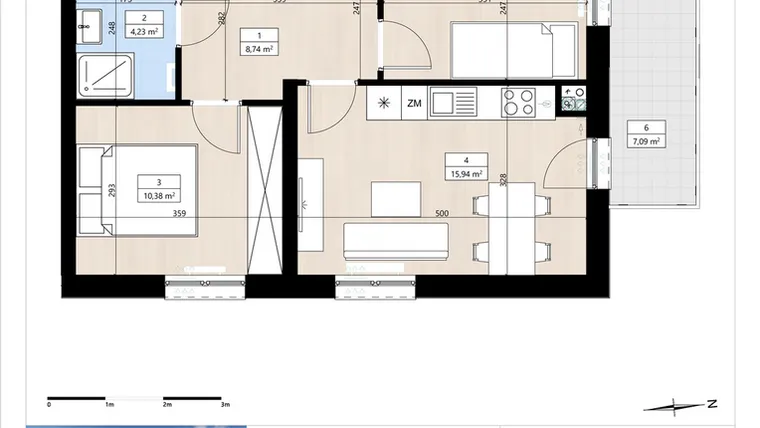 Rzut - Mieszkanie na sprzedaż 3 pokoje o powierzchni 47,63 m² - numer B3/2/27 w Montano bud. B3