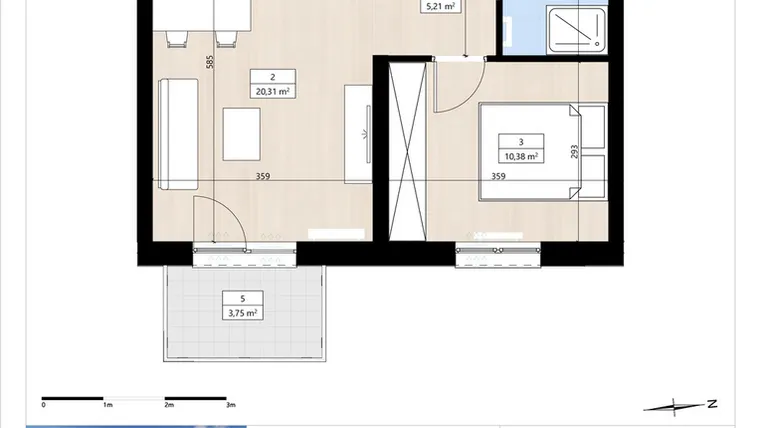 Rzut - Mieszkanie na sprzedaż 2 pokoje o powierzchni 40,15 m² - numer B3/2/28 w Montano bud. B3