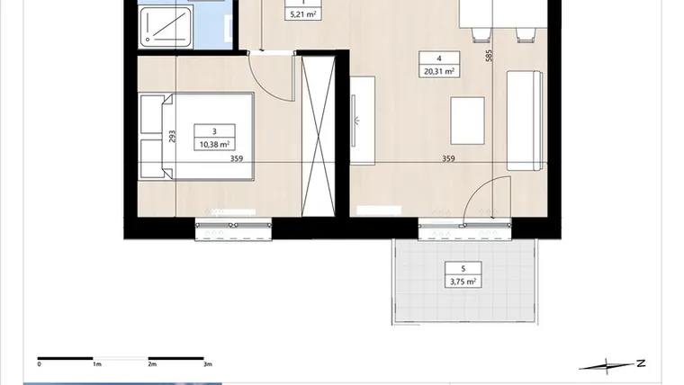 Rzut - Mieszkanie na sprzedaż 2 pokoje o powierzchni 40,13 m² - numer B3/2/29 w Montano bud. B3