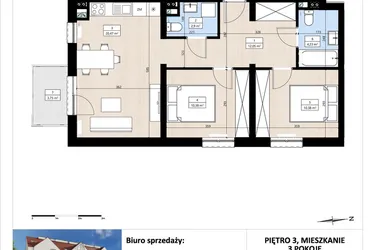 Rzut - Mieszkanie na sprzedaż 3 pokoje o powierzchni 60,51 m² - numer B3/3/38 w Montano bud. B3