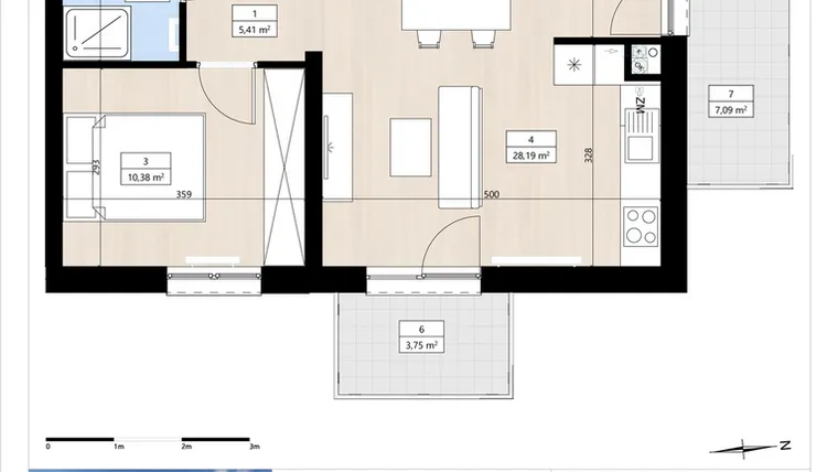 Rzut - Mieszkanie na sprzedaż 2 pokoje o powierzchni 59,22 m² - numer B3/3/35 w Montano bud. B3