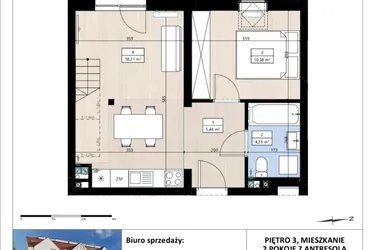 Rzut - Mieszkanie na sprzedaż 2 pokoje o powierzchni 48,89 m² - numer B3/3/40 w Montano bud. B3