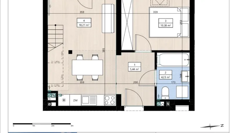 Rzut - Mieszkanie na sprzedaż 2 pokoje o powierzchni 48,89 m² - numer B3/3/40 w Montano bud. B3