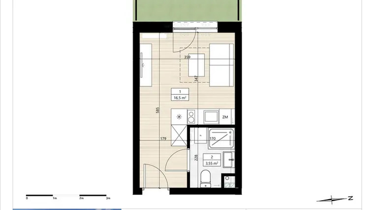 Rzut - Mieszkanie na sprzedaż 1 pokój o powierzchni 20,05 m² - numer B3/0/2 w Montano bud. B3 - apartamenty inwestycyjne