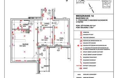 Rzut - Mieszkanie na sprzedaż 3 pokoje o powierzchni 58,11 m² - numer 14 w Osiedle 4 Pory Roku - Etap VIII