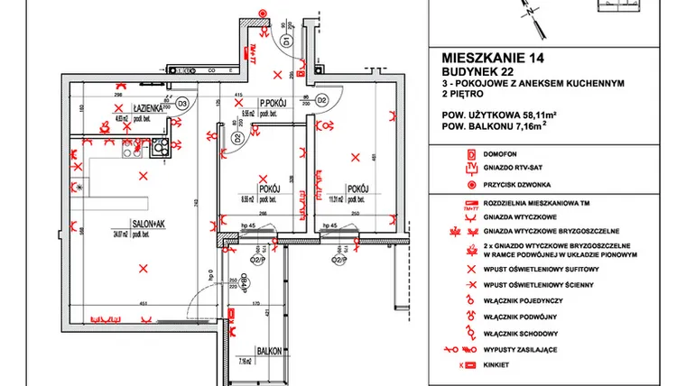 Rzut - Mieszkanie na sprzedaż 3 pokoje o powierzchni 58,11 m² - numer 14 w Osiedle 4 Pory Roku - Etap VIII