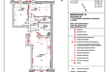 Rzut - Mieszkanie na sprzedaż 3 pokoje o powierzchni 60,03 m² - numer 10 w Osiedle 4 Pory Roku - Etap VIII