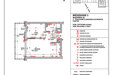 Rzut - Mieszkanie na sprzedaż 2 pokoje o powierzchni 36,84 m² - numer 2 w Osiedle 4 Pory Roku - Etap VIII