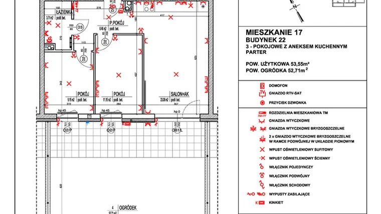 Rzut - Mieszkanie na sprzedaż 3 pokoje o powierzchni 53,55 m² - numer 17 w Osiedle 4 Pory Roku - Etap VIII