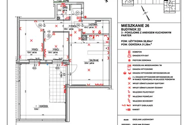 Rzut - Mieszkanie na sprzedaż 3 pokoje o powierzchni 58,89 m² - numer 26 w Osiedle 4 Pory Roku - Etap VIII