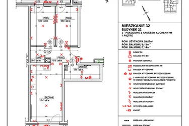 Rzut - Mieszkanie na sprzedaż 3 pokoje o powierzchni 59,07 m² - numer 32 w Osiedle 4 Pory Roku - Etap VIII