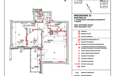 Rzut - Mieszkanie na sprzedaż 3 pokoje o powierzchni 59,4 m² - numer 33 w Osiedle 4 Pory Roku - Etap VIII