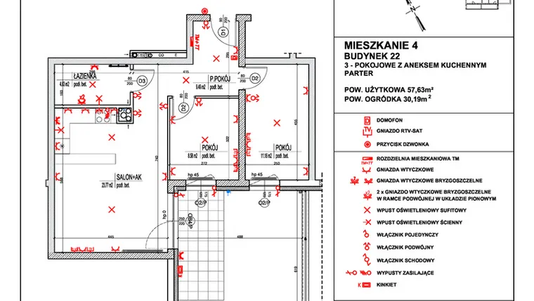 Rzut - Mieszkanie na sprzedaż 3 pokoje o powierzchni 57,63 m² - numer 4 w Osiedle 4 Pory Roku - Etap VIII