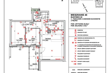 Rzut - Mieszkanie na sprzedaż 3 pokoje o powierzchni 59,4 m² - numer 40 w Osiedle 4 Pory Roku - Etap VIII