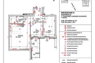 Rzut - Mieszkanie na sprzedaż 3 pokoje o powierzchni 58,11 m² - numer 9 w Osiedle 4 Pory Roku - Etap VIII