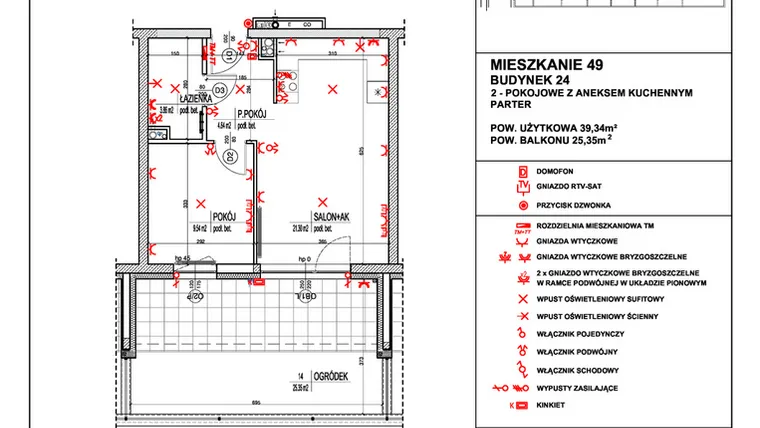 Rzut - Mieszkanie na sprzedaż 2 pokoje o powierzchni 39,34 m² - numer 49 w Osiedle 4 Pory Roku - Etap VIII