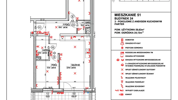 Rzut - Mieszkanie na sprzedaż 3 pokoje o powierzchni 59,63 m² - numer 51 w Osiedle 4 Pory Roku - Etap VIII