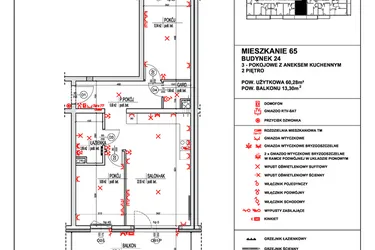 Rzut - Mieszkanie na sprzedaż 3 pokoje o powierzchni 60,28 m² - numer 65 w Osiedle 4 Pory Roku - Etap VIII