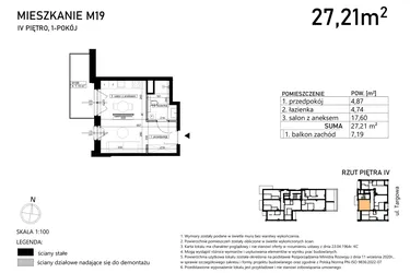 Rzut - Mieszkanie na sprzedaż 1 pokój o powierzchni 27,21 m² - numer M19 w Finezja