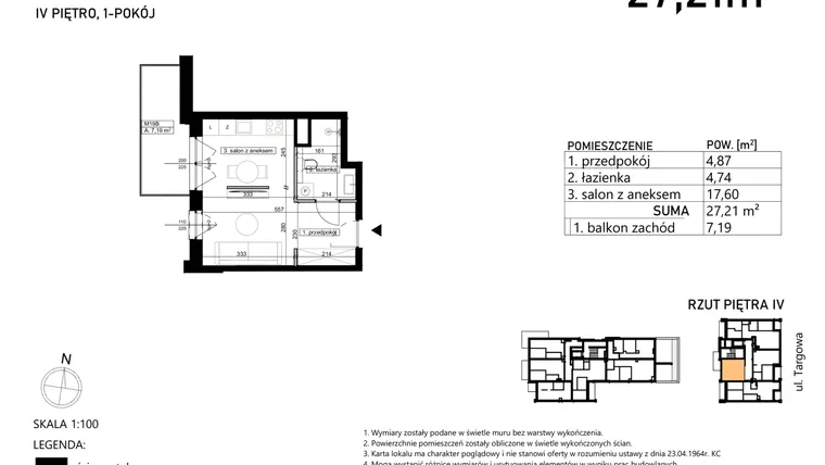 Rzut - Mieszkanie na sprzedaż 1 pokój o powierzchni 27,21 m² - numer M19 w Targowa 49