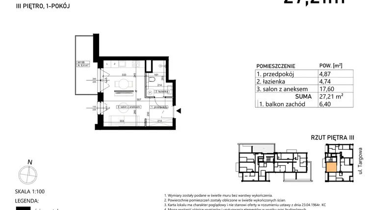 Rzut - Mieszkanie na sprzedaż 1 pokój o powierzchni 27,21 m² - numer M15 w Finezja