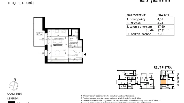 Rzut - Mieszkanie na sprzedaż 1 pokój o powierzchni 27,21 m² - numer M11 w Targowa 49