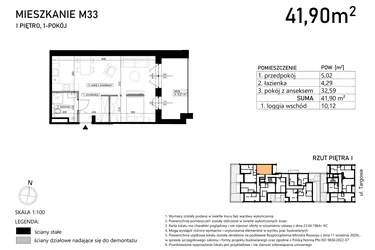 Rzut - Mieszkanie na sprzedaż 1 pokój o powierzchni 41,9 m² - numer M33 w Targowa 49