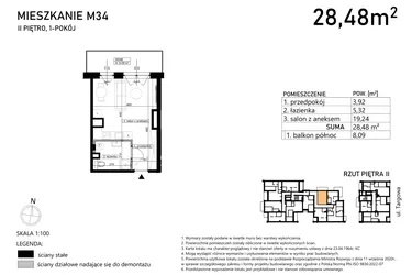 Rzut - Mieszkanie na sprzedaż 1 pokój o powierzchni 28,48 m² - numer M34 w Targowa 49