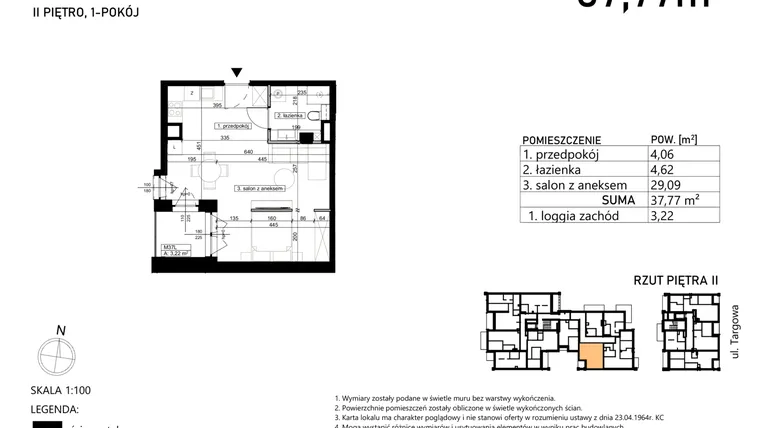 Rzut - Mieszkanie na sprzedaż 1 pokój o powierzchni 37,77 m² - numer M37 w Finezja