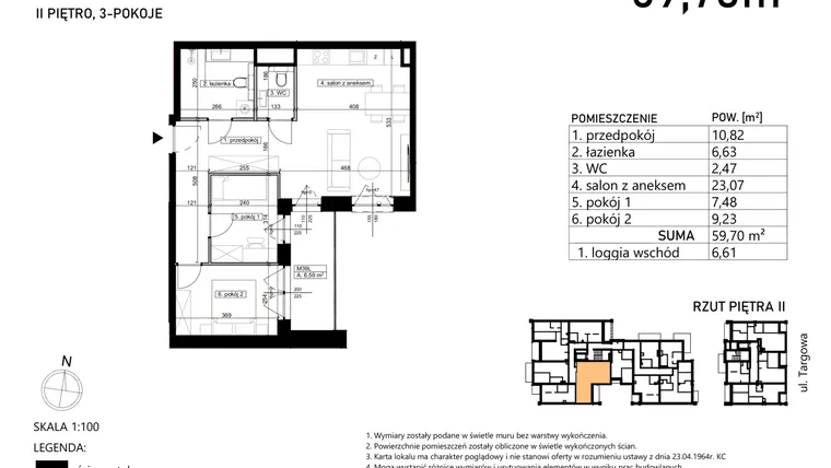 Rzut - Mieszkanie na sprzedaż 3 pokoje o powierzchni 59,7 m² - numer M39 w Finezja