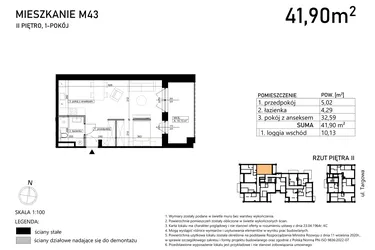 Rzut - Mieszkanie na sprzedaż 1 pokój o powierzchni 41,9 m² - numer M43 w Targowa 49