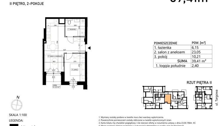 Rzut - Mieszkanie na sprzedaż 2 pokoje o powierzchni 39,41 m² - numer M38 w Finezja